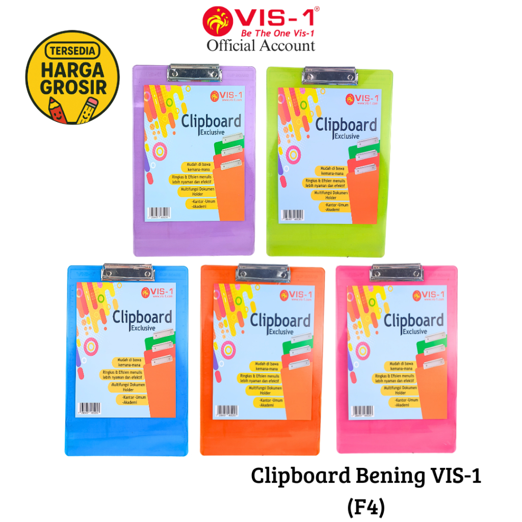 

Papan Dada Ujian Bening VIS-1 / Ukuran F4 / Clipboard VIS-1 / Papan Ujian