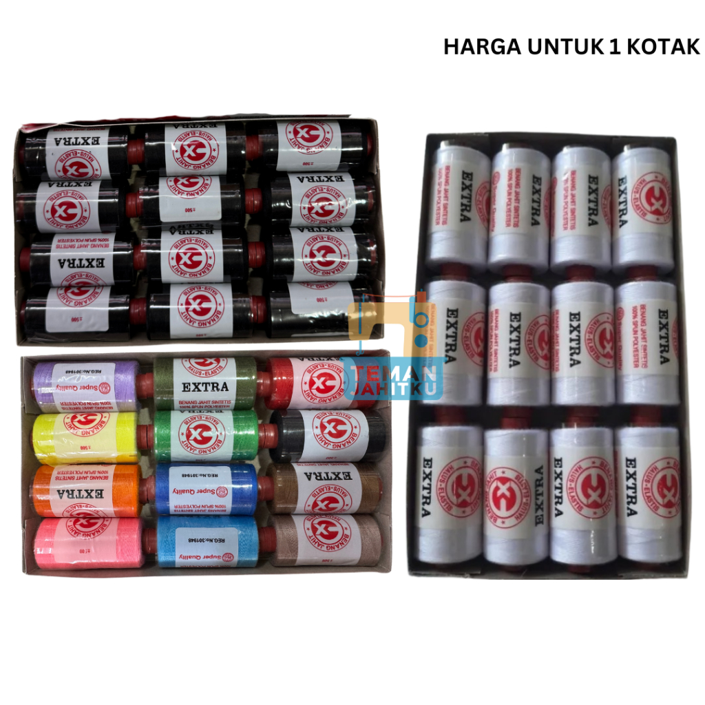 Benang Jahit EXTRA 1 Lusin (Putih / Hitam / Warna Warni)