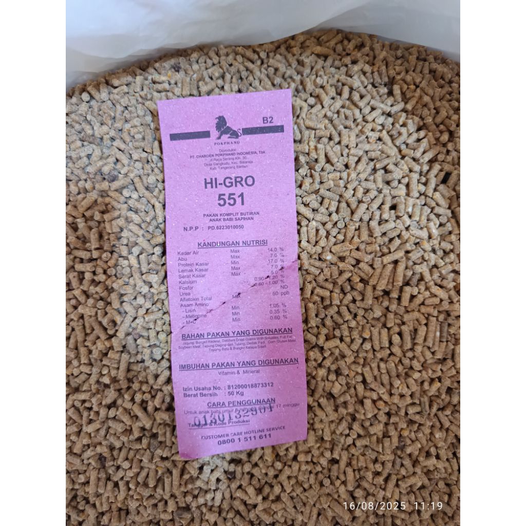 pur voer babi 551 asli pokphand eceran pakan ayam