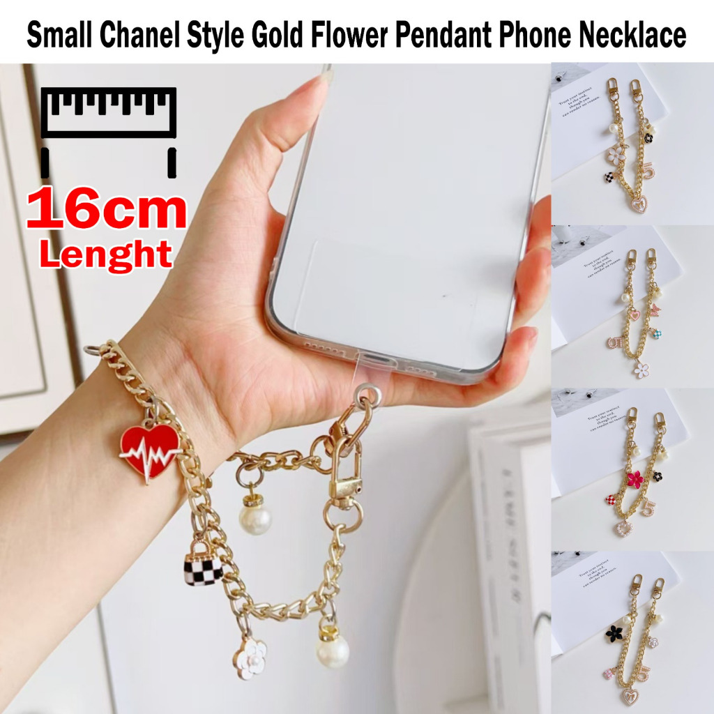 Tali Tangan HP Wrist Hand Gold Flower Pedant Phone Necklace Charms Tali Gantungan HP