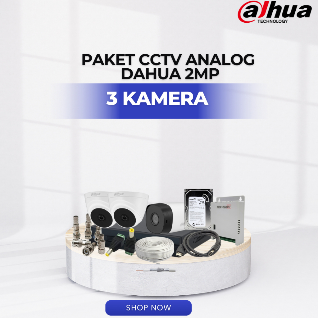 PAKET 3 KAMERA DAHUA 2MP INFRARED DVR 4 CHANNEL CCTV PROMO LENGKAP SIAP PASANG