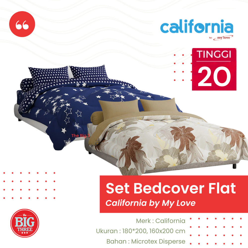 CALIFORNIA Set Bedcover 180x200 / 160x200 Motif Kayana Valeska King Size 180 BC FLAT THEBIG3