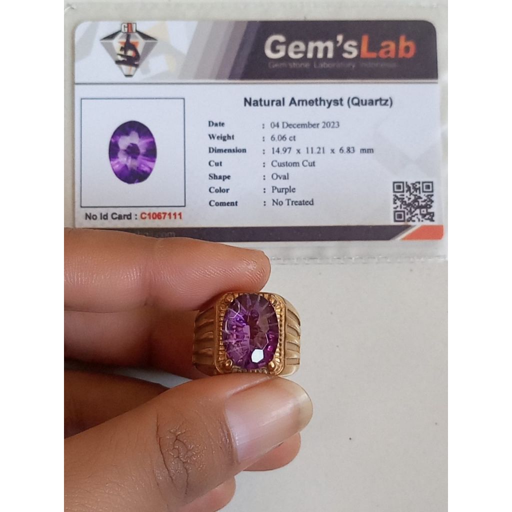 Natural Batu Permata Amethyst Quartz + Memo GLI