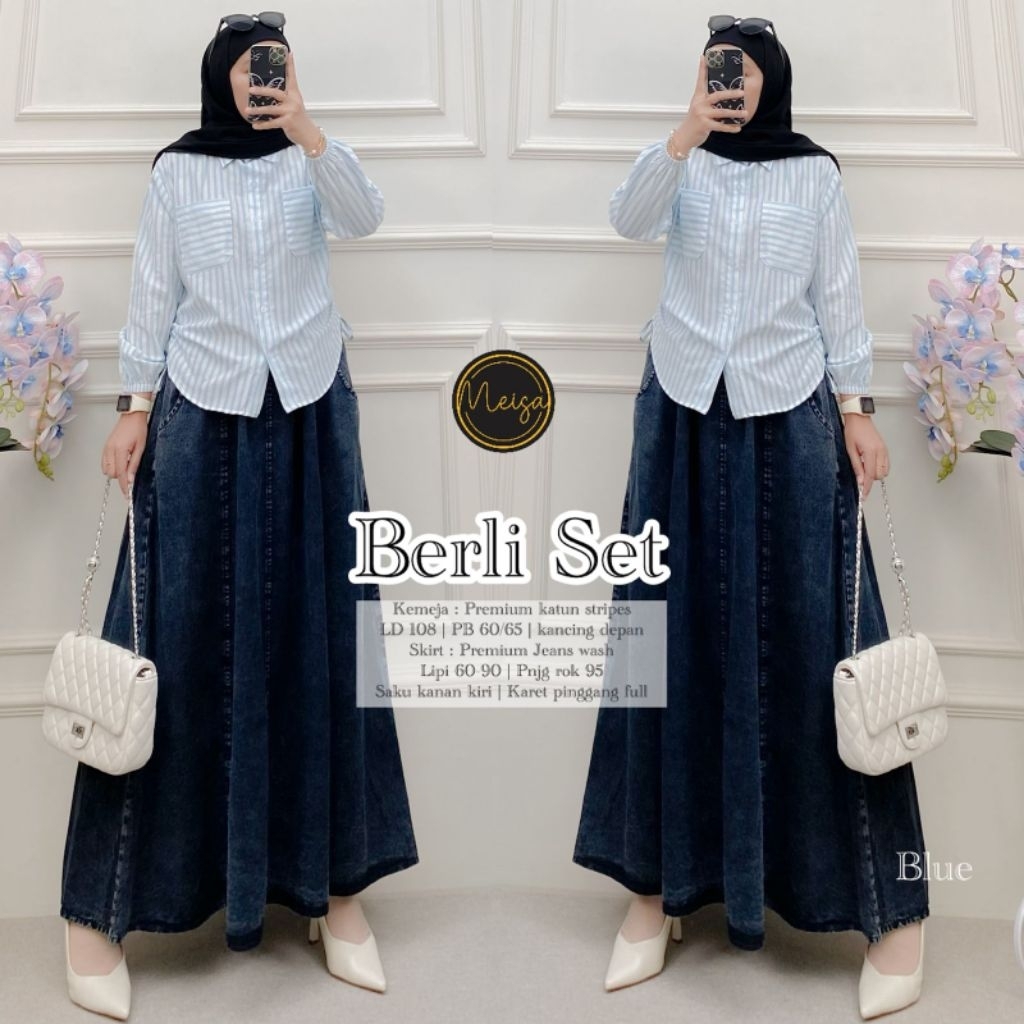 Berli Set Rok Jeans Mayung Mix Katun Salur (Meisa)