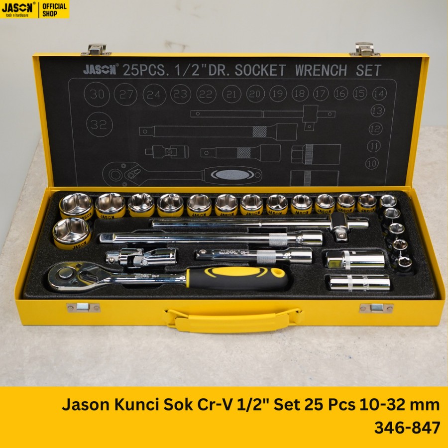 JASON Kunci Socket 25pcs Chrome 6 pt/ Kunci Sok Set / Kunci Shock 10-32mm