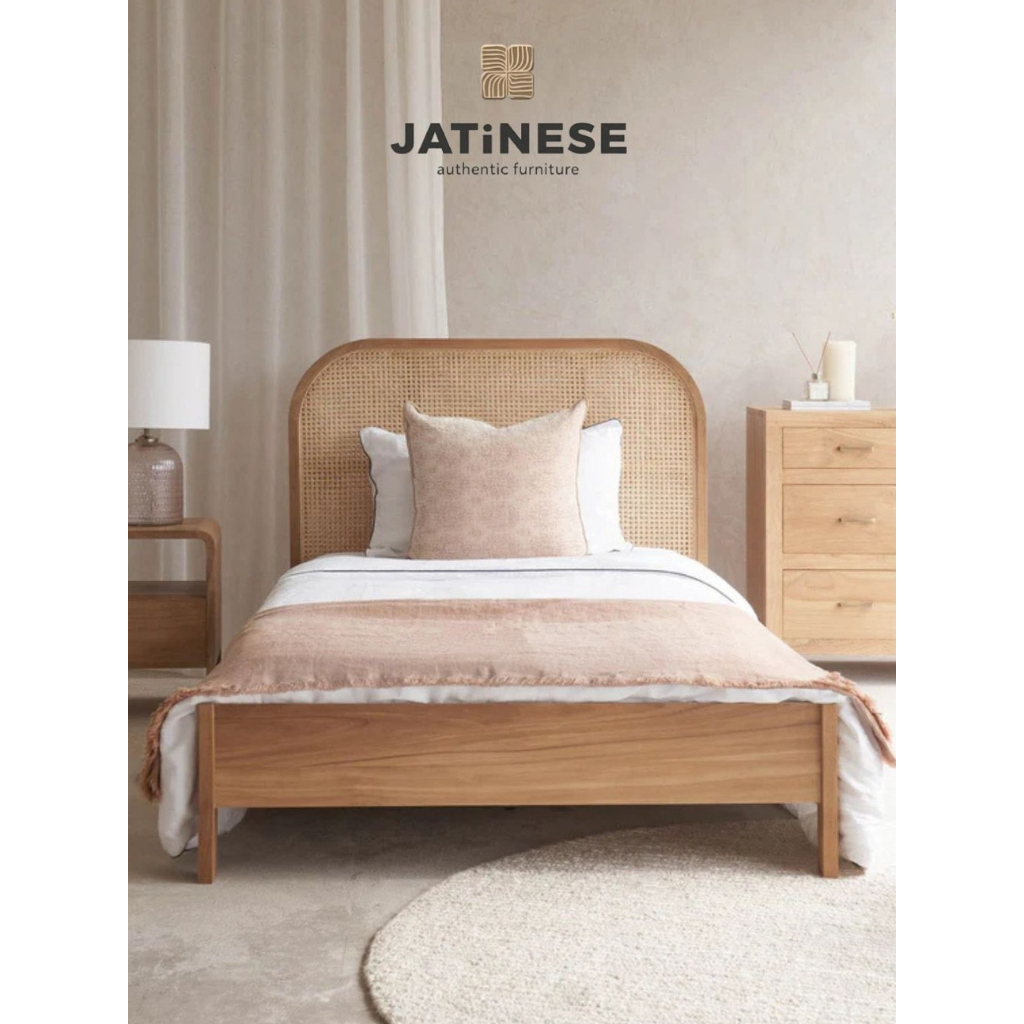 DIPAN JATI ROTAN SINGLE  MINIMALIS - Tempat Tidur Kayu Jati Rotan Single Minimalis
