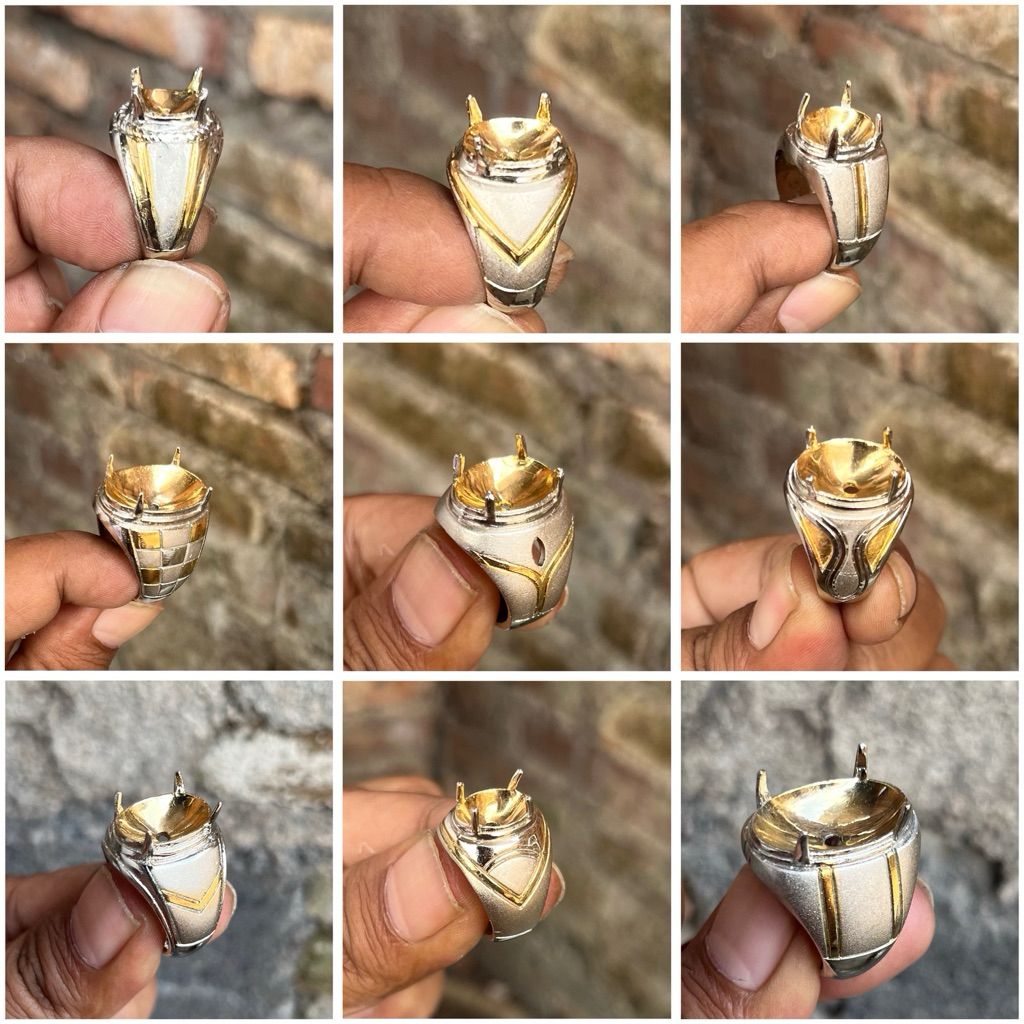 ring emban batu alpaka doff kombinasi kuning gigi