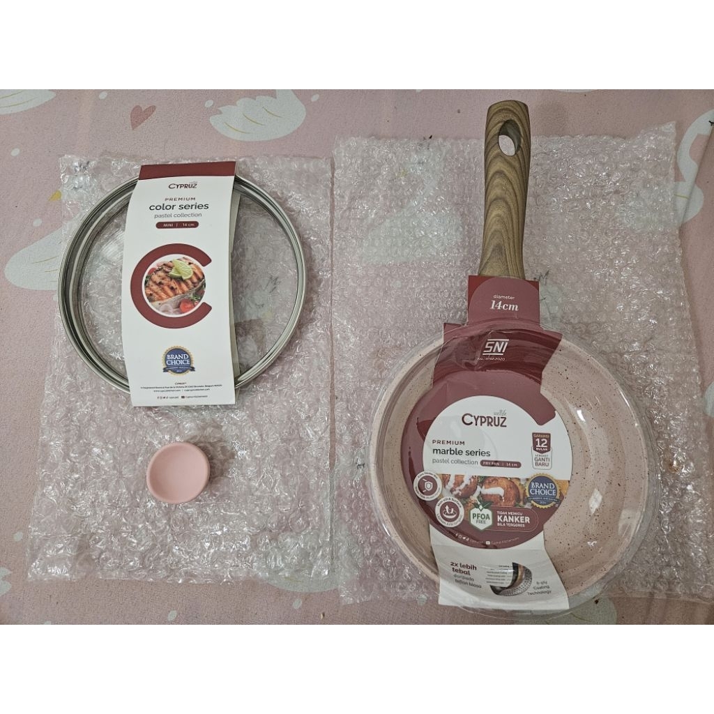 [NEW SET ISI 2] Cypruz Fry Pan MPASI 14cm MINI + Tutup Kaca Colorful Marble Wajan Penggorengan Anti 