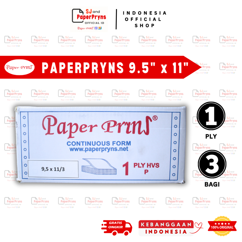 

PAPERPRYNS Kertas Continuous Form 9,5" × 11/3" - BAGI 3 (1 PLY) HVS Sheets