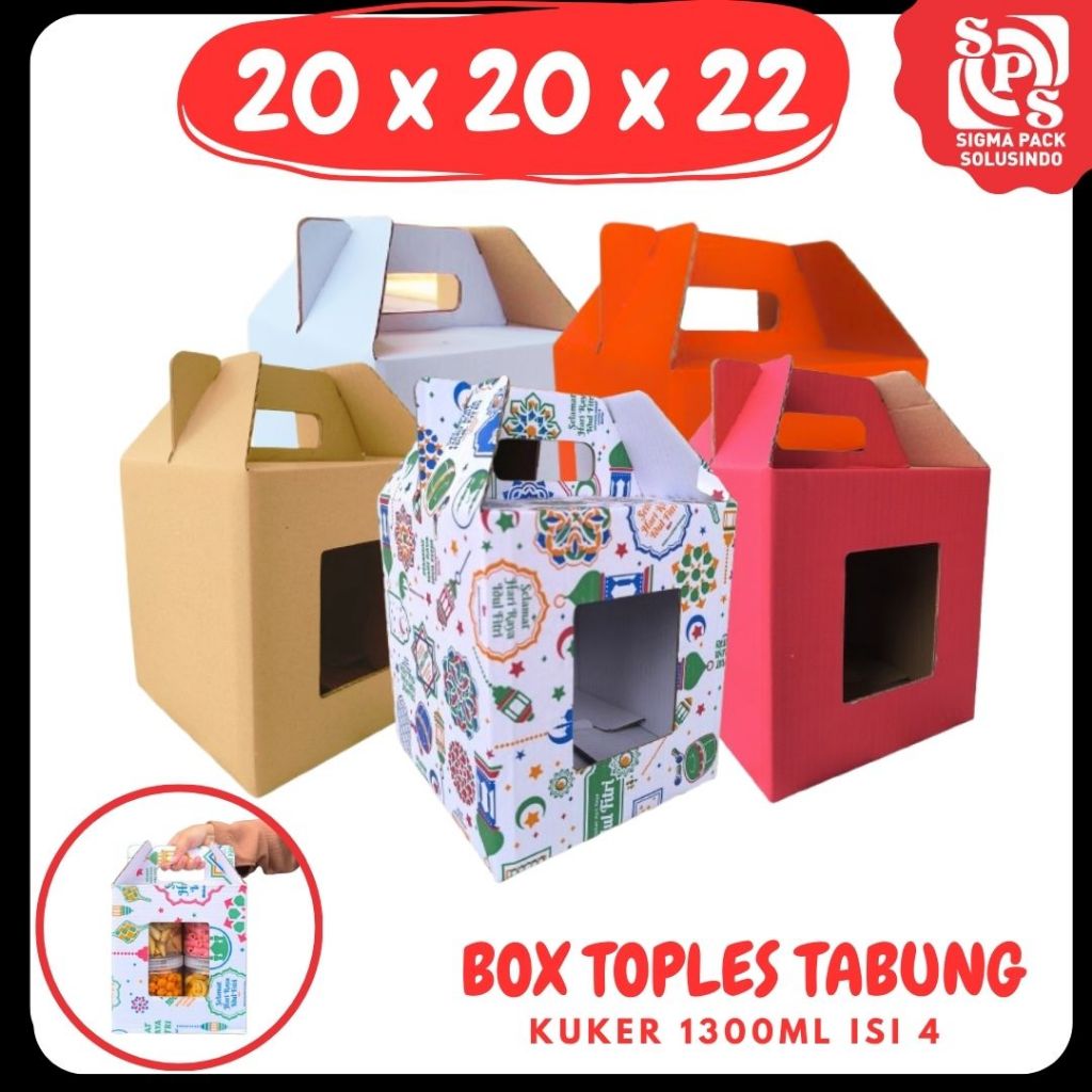 

Box 20x20x22 Jinjing (KUKER TOPLES JAR 1300ml ISI 4) Kardus Hampers/Box Boneka/Hampers Kue Kering