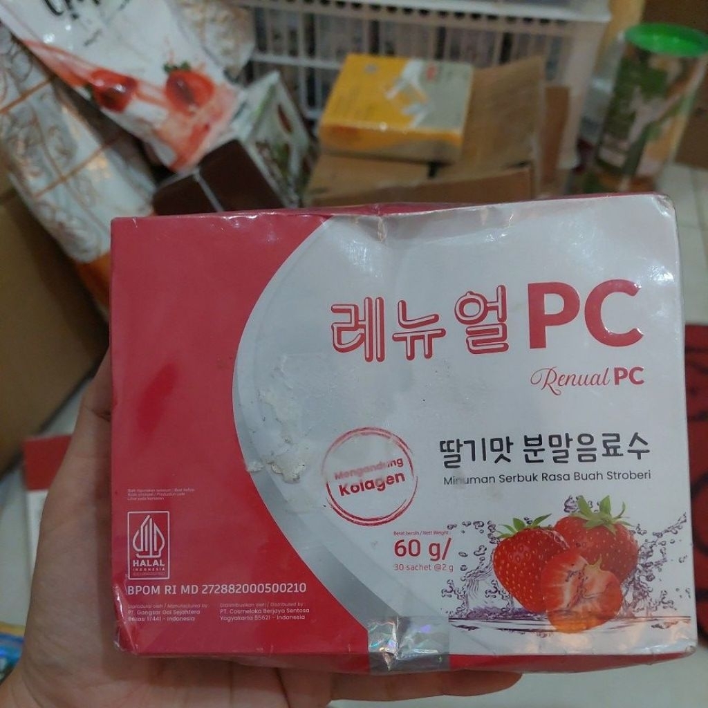 

RENUAL PC PEMUTIH KULIT MINUMAN kolagen SERBUK RASA STROBERI ISI 10 SACHET