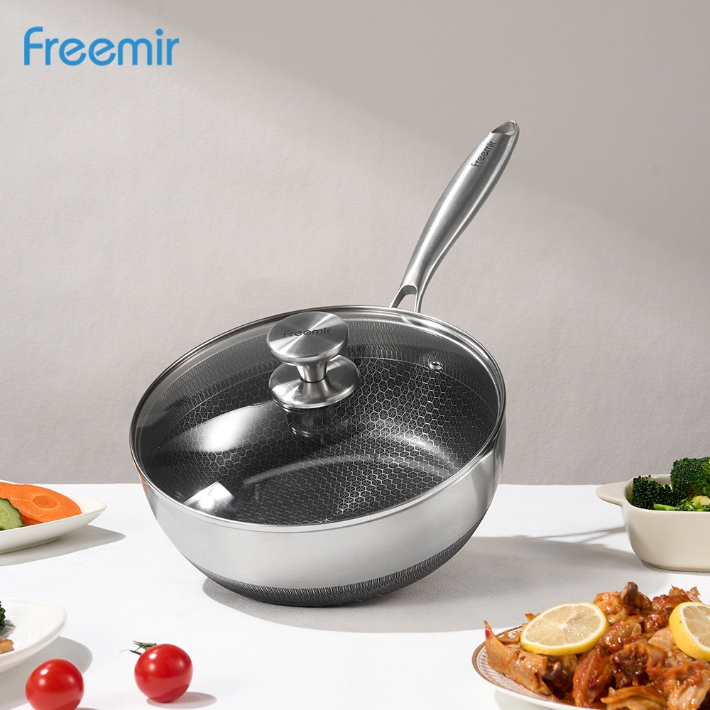 freemir original Stainless Steel SUS 316 Honeycomb Wok Pan 24 cm Anti Lengket Premium