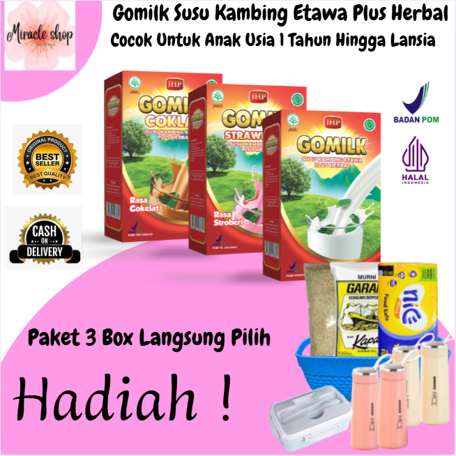 

[PAKET 3 BOX FREE HADIAH] GOMILK SUSU KAMBING ETAWA + HERBAL PENAMBAH NAFSU MAKAN ANAK