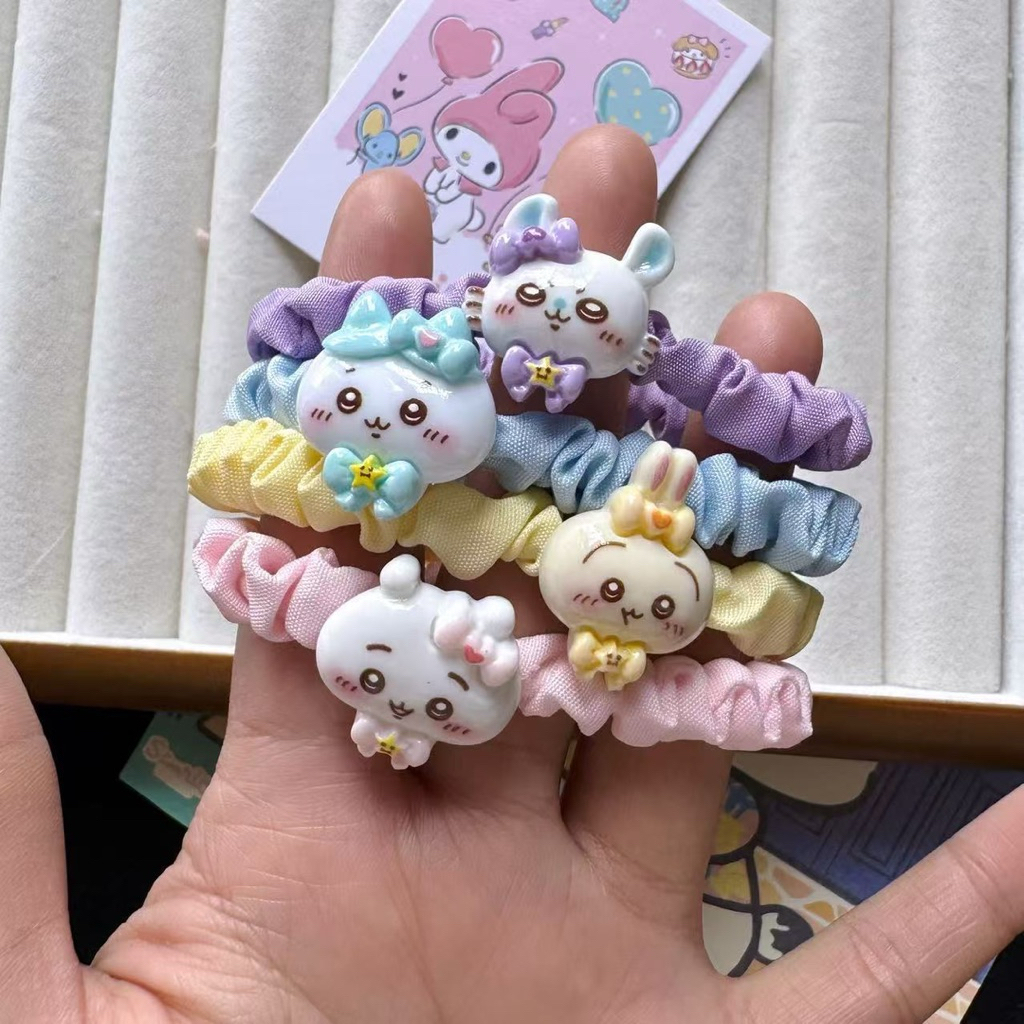 [PREORDER] Chiikawa Ikat Rambut Lucu Karakter Xiaoba Xiaoyi Feishu Xiaoqi – Set 4 Pcs Ikat Rambut / 