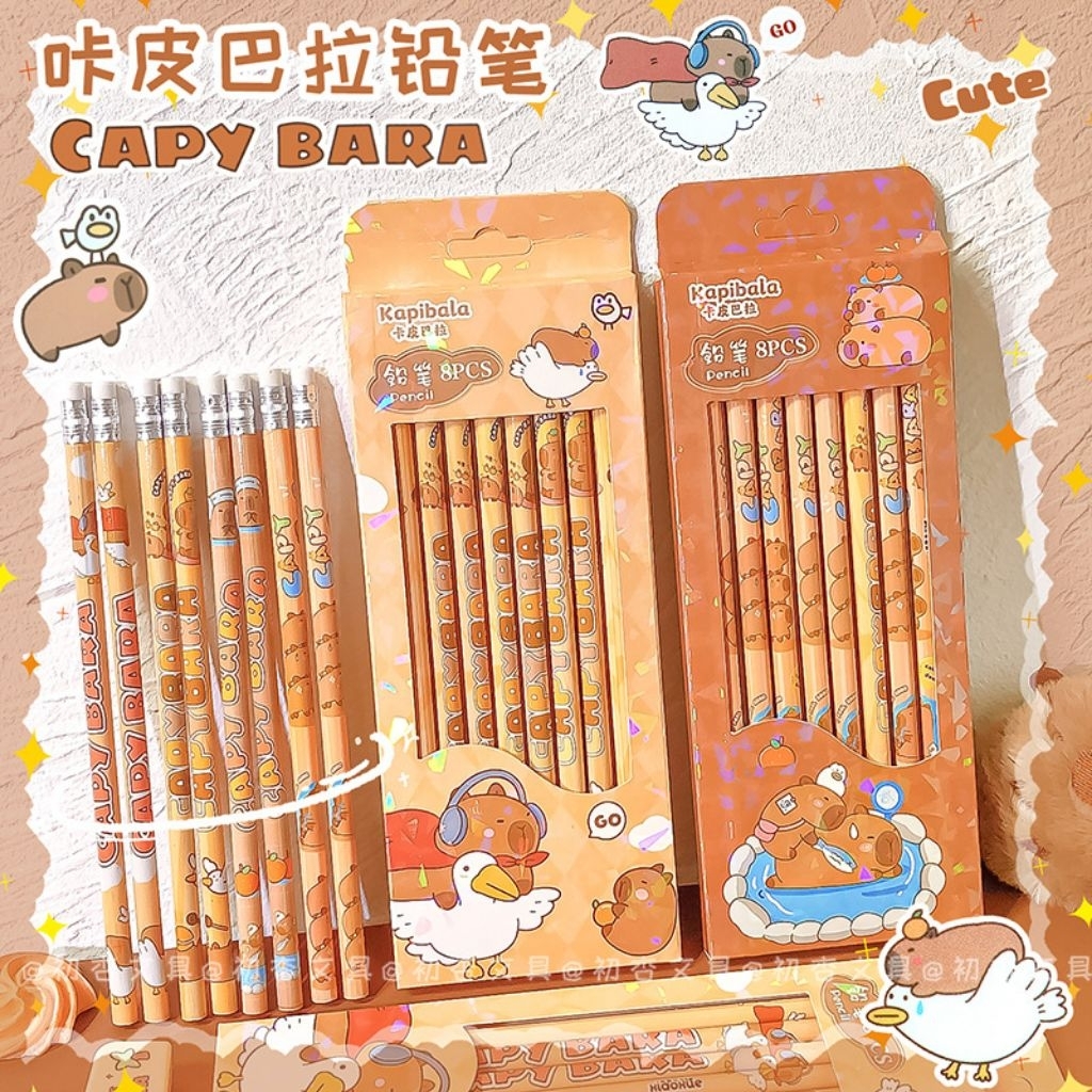 

(PF005) 8PCS CAPYBARA HB PENCIL SET | Set pensil kayu tulis pensil raut / Pensil Tulis HB / Pensil Anak / Alat tulis / Pensil gambar HB / Pensil Kayu dengan Penghapus