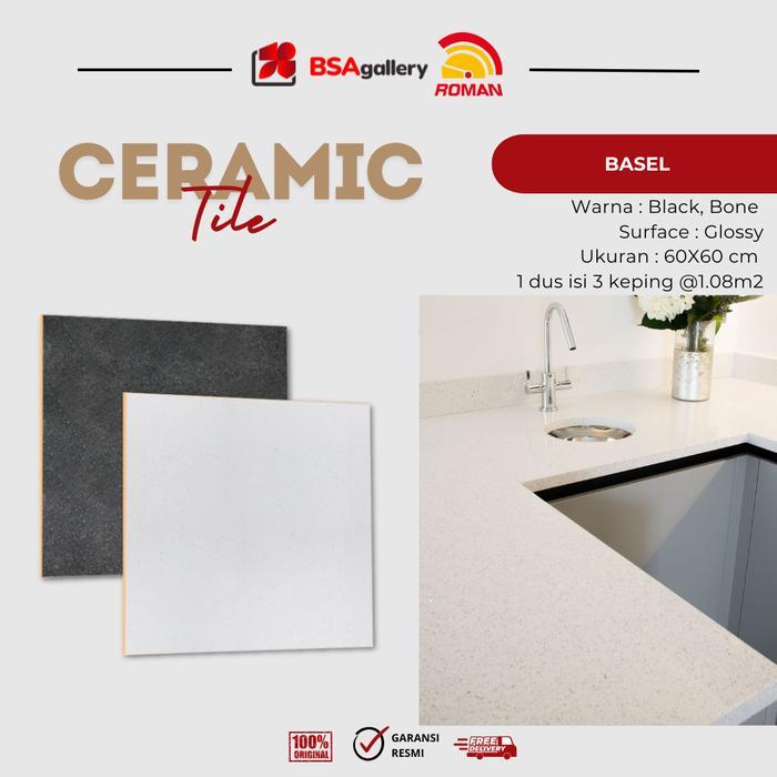 BSA Gallery GRANIT ROMAN  60X60 BASEL BLACK BONE LANTAI DINDING MEJA GRANITE KERAMIK GLOSSY KILAP