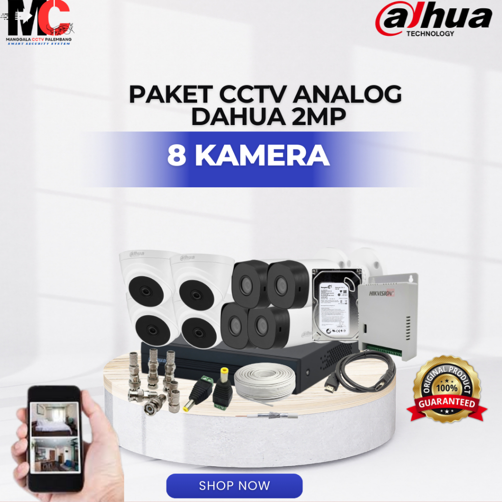PAKET 8 KAMERA DAHUA 2MP INFRARED DVR 8 CHANNEL CCTV PROMO LENGKAP SIAP PASANG