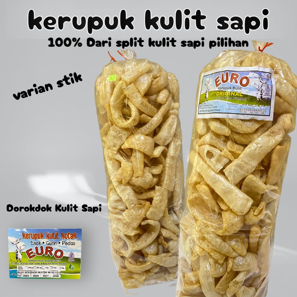 

Kerupuk Dorokdok Stik Kerupuk Kulit Sapi Asli 100% Krecek/jangek EURO ORIGINAL 100% HALAL