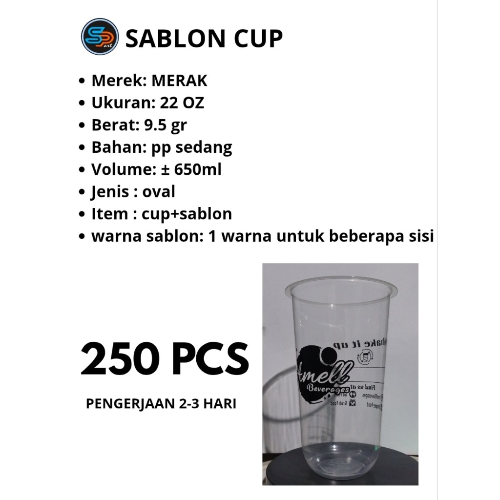 Sablon cup 22 oz oval merak