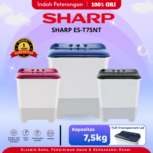 MESIN CUCI SHARP ES-T75NT/MESIN CUCI 2 TABUNG/MESIN CUCI MURAH/MESIN CUCI 7,5 KG