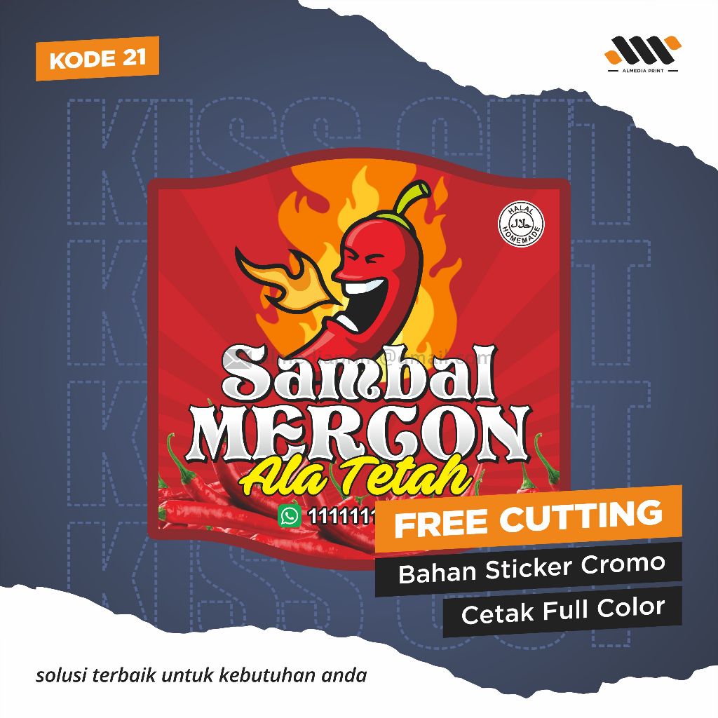 

(Isi 45-150 PCS) Cetak Stiker Cromo Vinyl Produk Kemasan Label Stiker Makanan Minuman (Free Cutting)