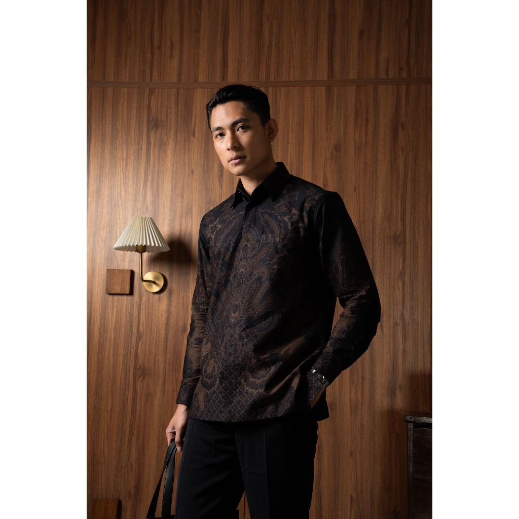 Batik Ayman - AGRA BLACK LENGAN PANJANG | Kemeja Batik Pria Katun Halus