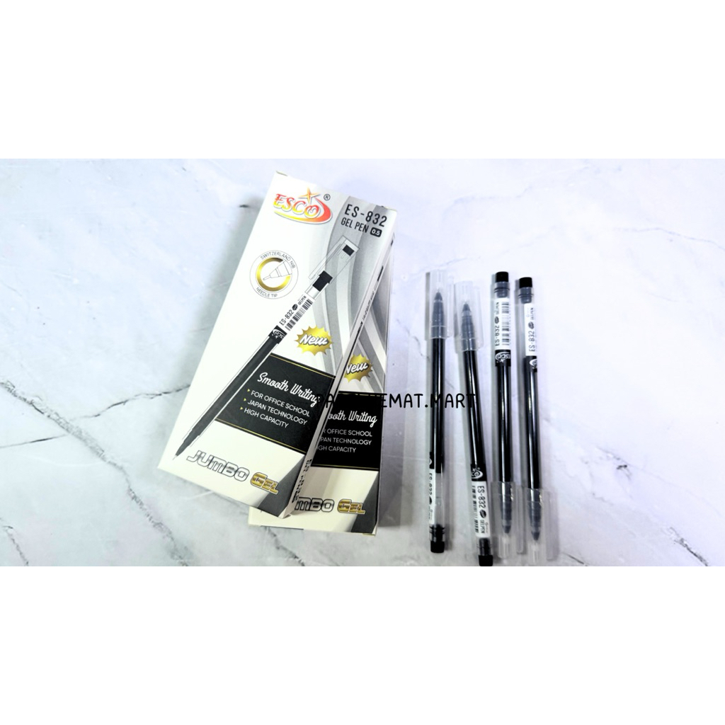 

Pulpen Gel Esco Hitam ES832| Hitam 0.5MM | 3 PCS