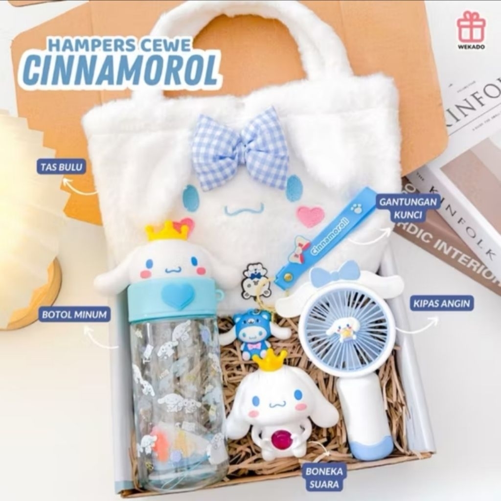 

[CINNAMOROL] Gift Box Special Sanrio Karakter | Hampers Kado Kartun Lucu | Hadiah Tas Botol Kipas Ganci Blue Edition