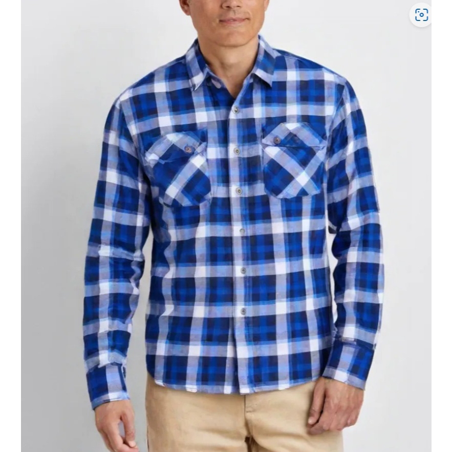 Kemeja Kasual Pria Duluth Trading Co Long Sleeve Shirt Plaid Blue Original
