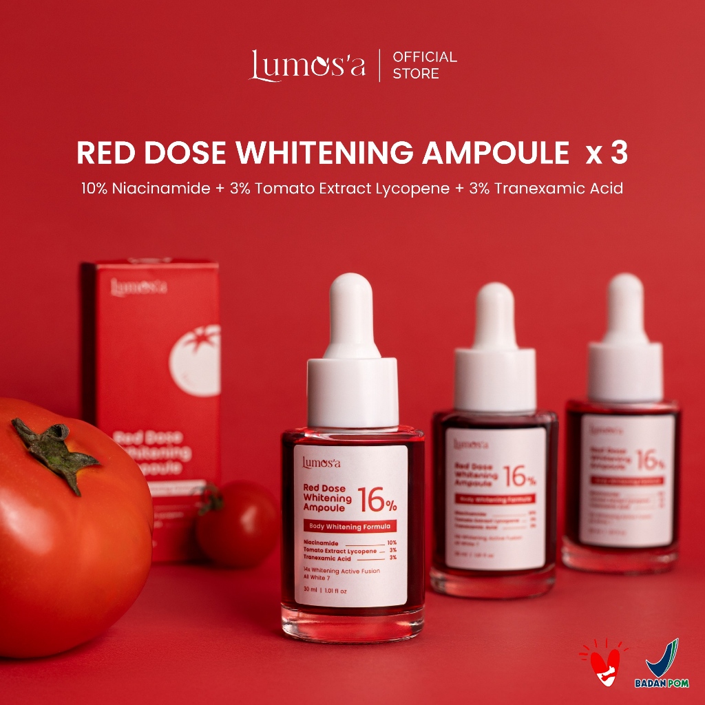 [PRE-ORDER PAKET 3 HEMAT] Lumos'a Red Dose Whitening Ampoule 30ml | 10% Niacinamide + 3% Tomato Extr