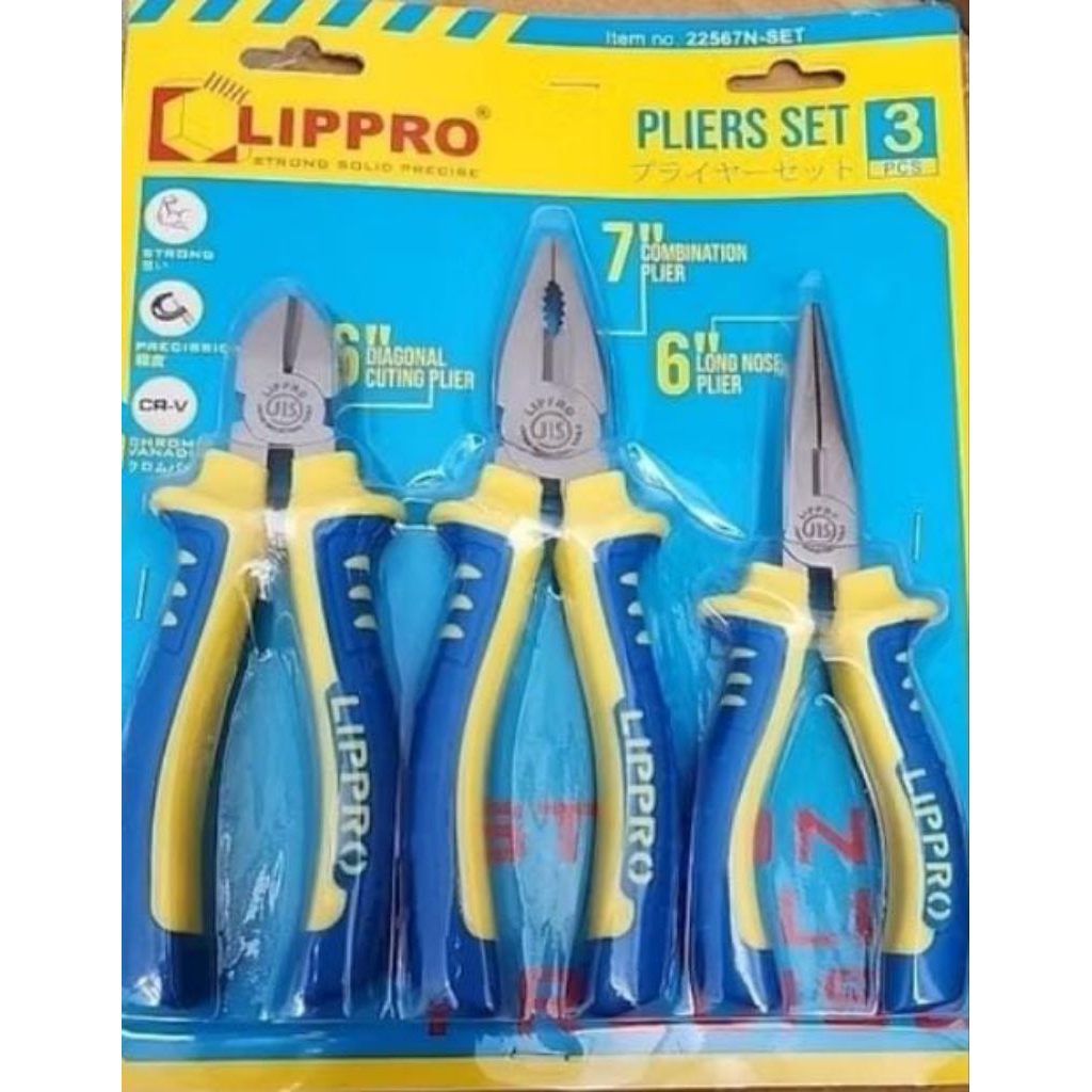 tang set 3 pcs lipro ukr( 7 inc) tang kombinasi (6inc )tang lancip(6inc) tang potong alat perkakas