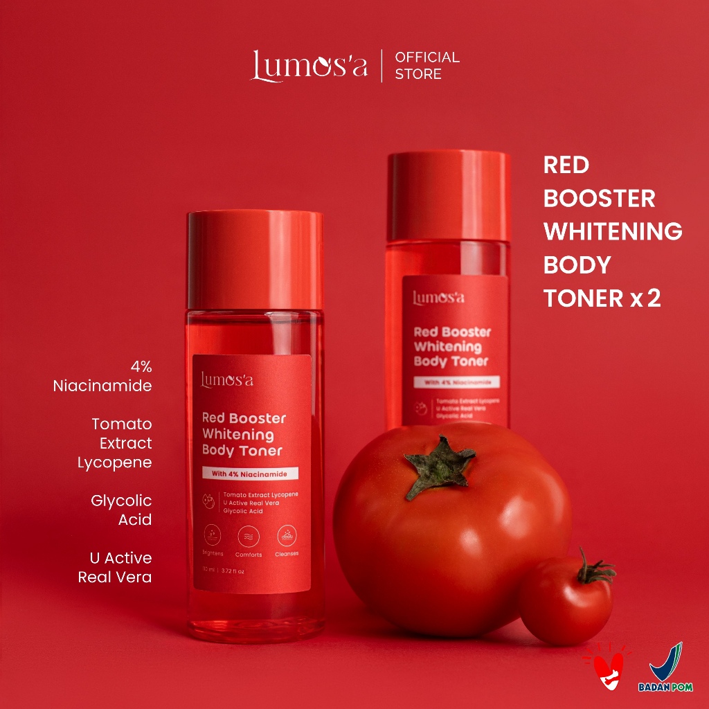 [PAKET 2 HEMAT] Lumos'a Red Booster Whitening Body Toner 110ml | 4% Niacinamide + Tomato Extract Lyc