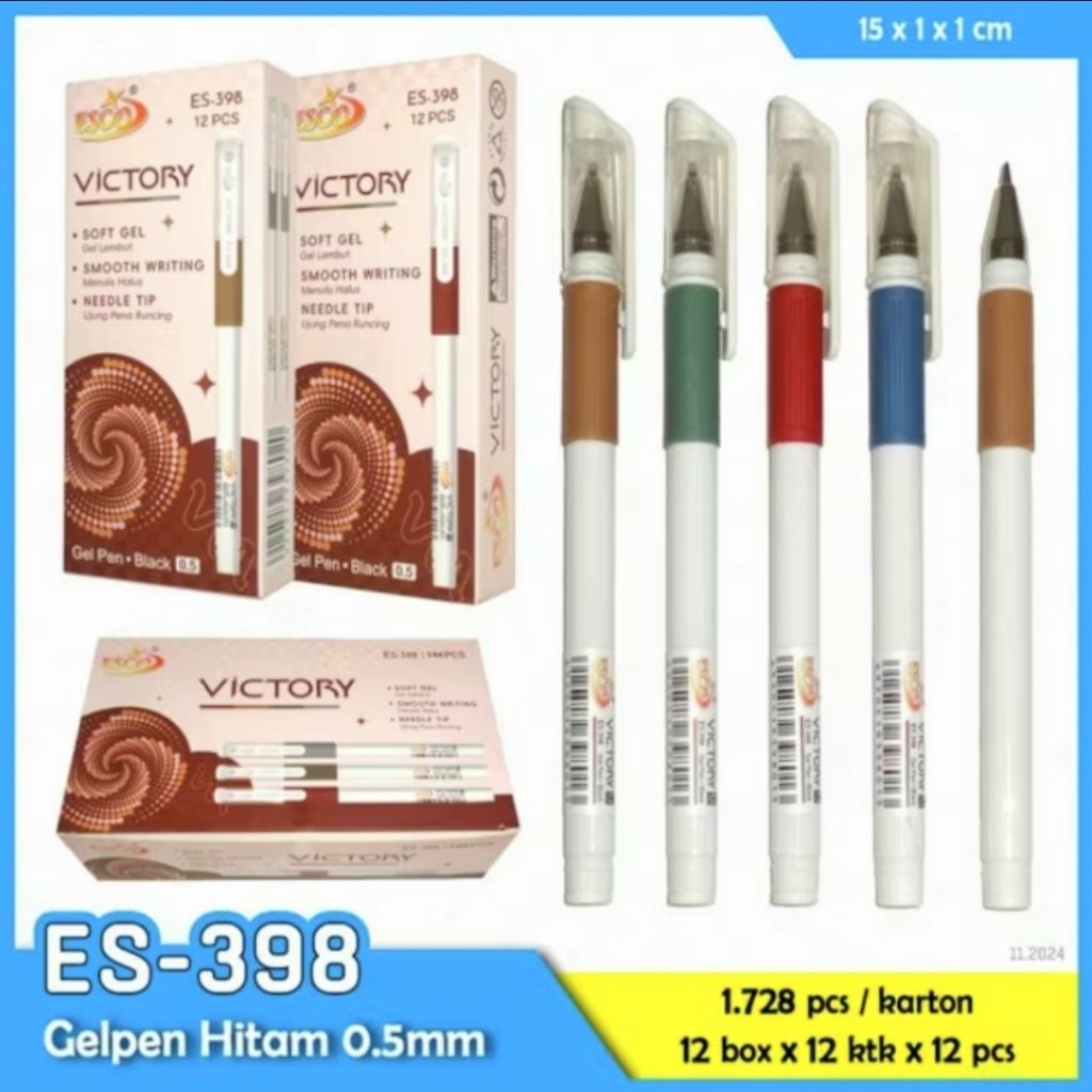 

[ 12pcs ] Pen Gel Hitam Esco Victory - Victory ES - 398