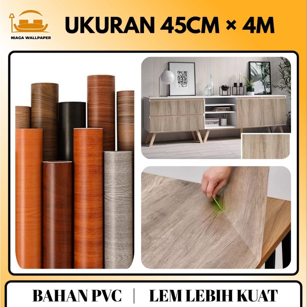 Sticker Motif Kayu PVC Sheet Sticker Pelapis Furniture Meja Lemari Pintu