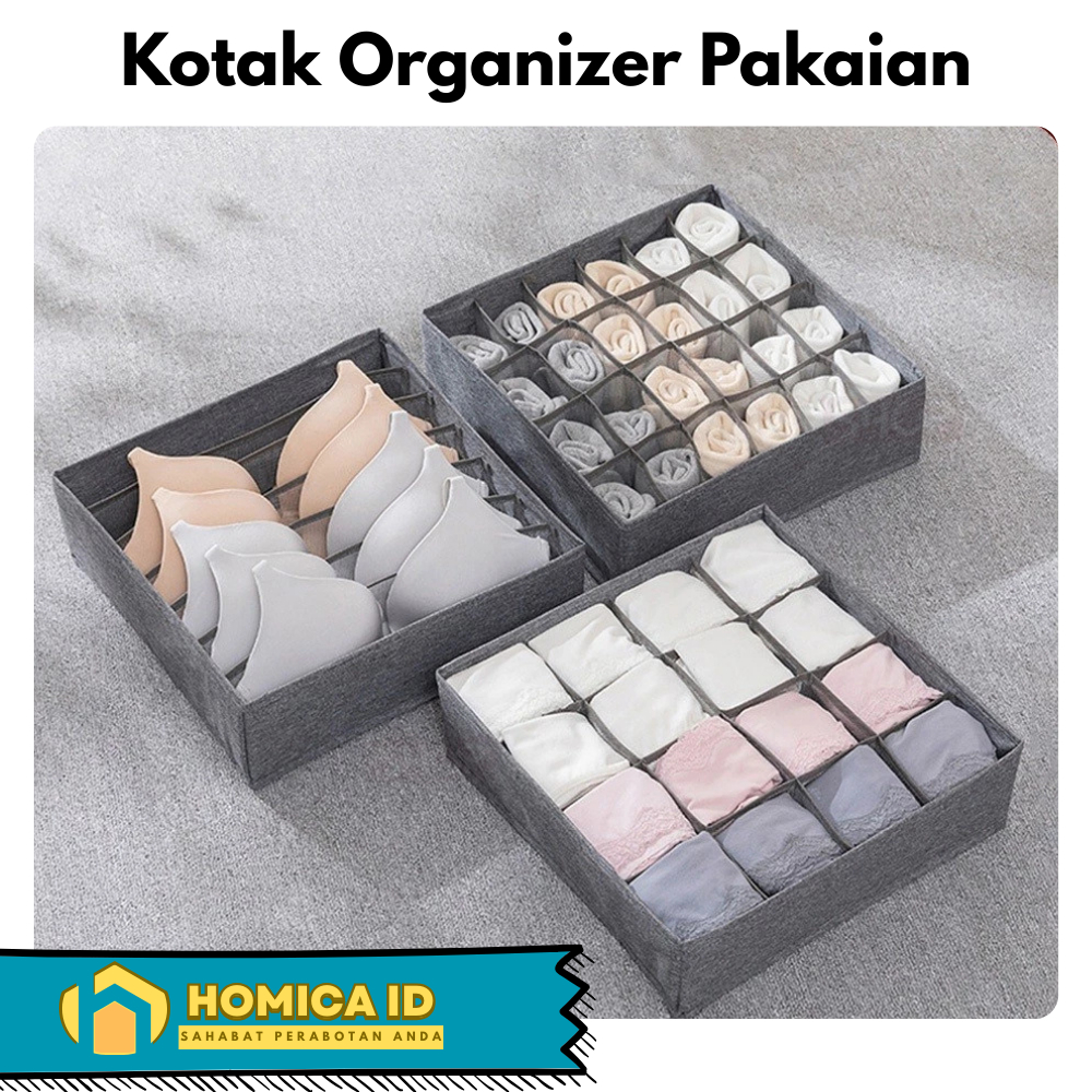 Kotak Penyimpanan Serbaguna Organizer Kain Sekat Laci Lemari Tempat Penyimpanan Celana Dalam Kaos Ka
