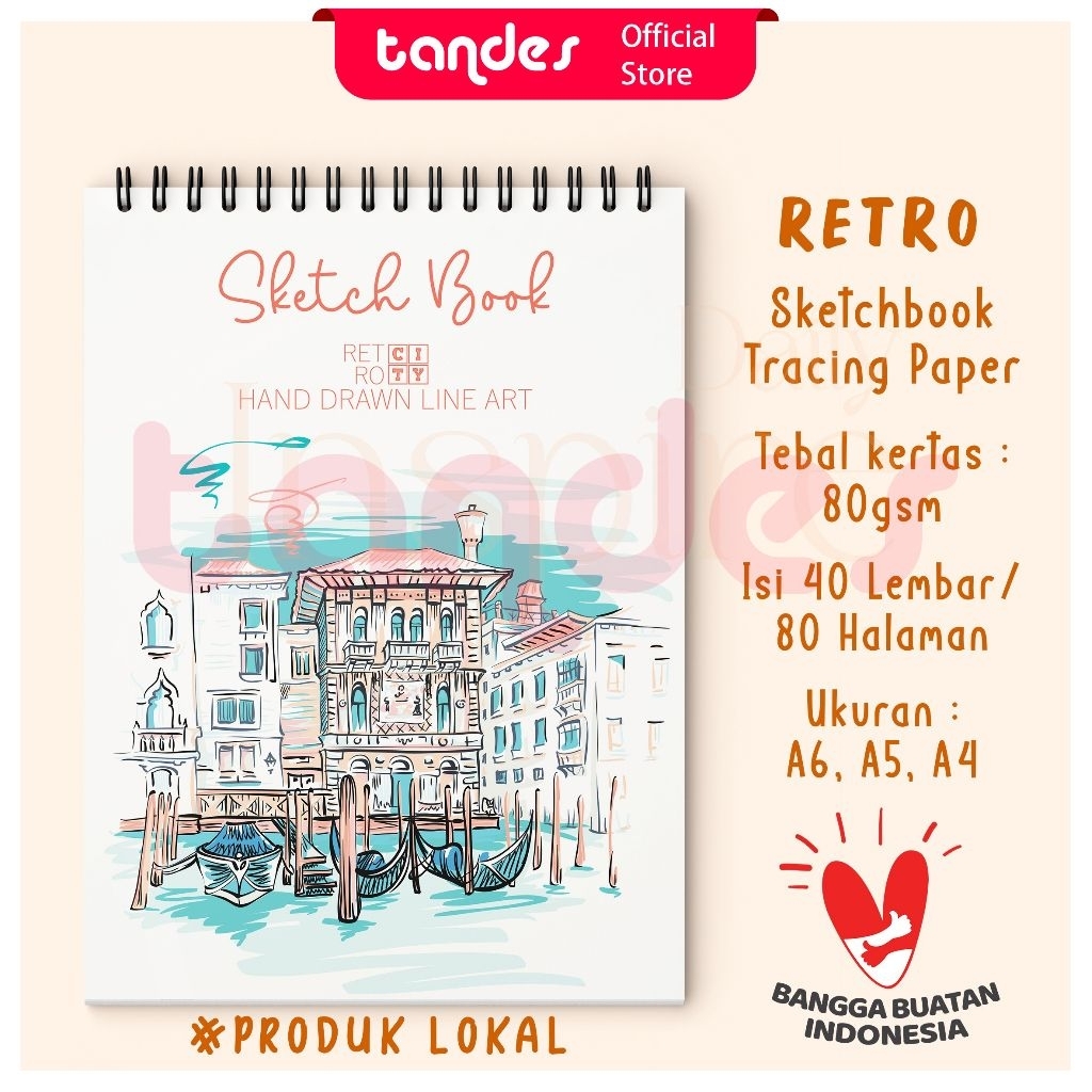 

Tandes Sketchbook Retro Vintage A5 Buku Gambar Vertikal Jilid Spiral Buku Sketsa 40 lembar / 80 Halaman