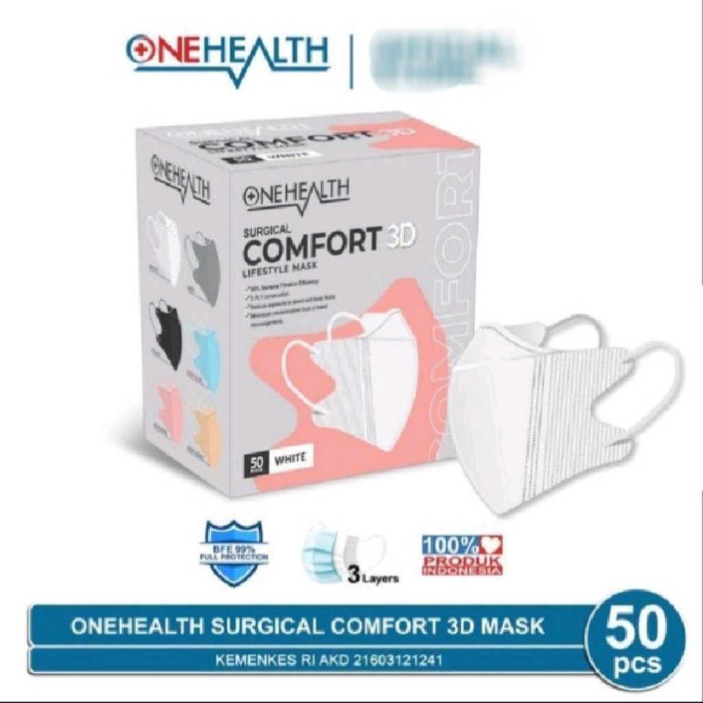 Masker Duckbill Medis OneHealth One health Duckbill Surgical Comfort 3D Mask 3ply Per Pcs