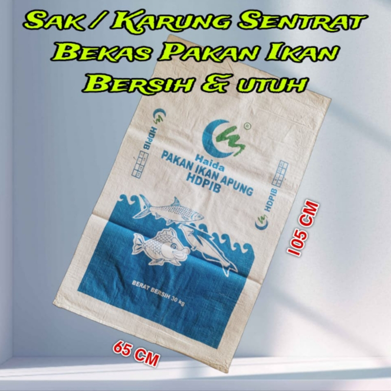 karung bekas pakan ikan tebal bersih dan utuh ukuran 65cm x 105 cm isi 10 pcs