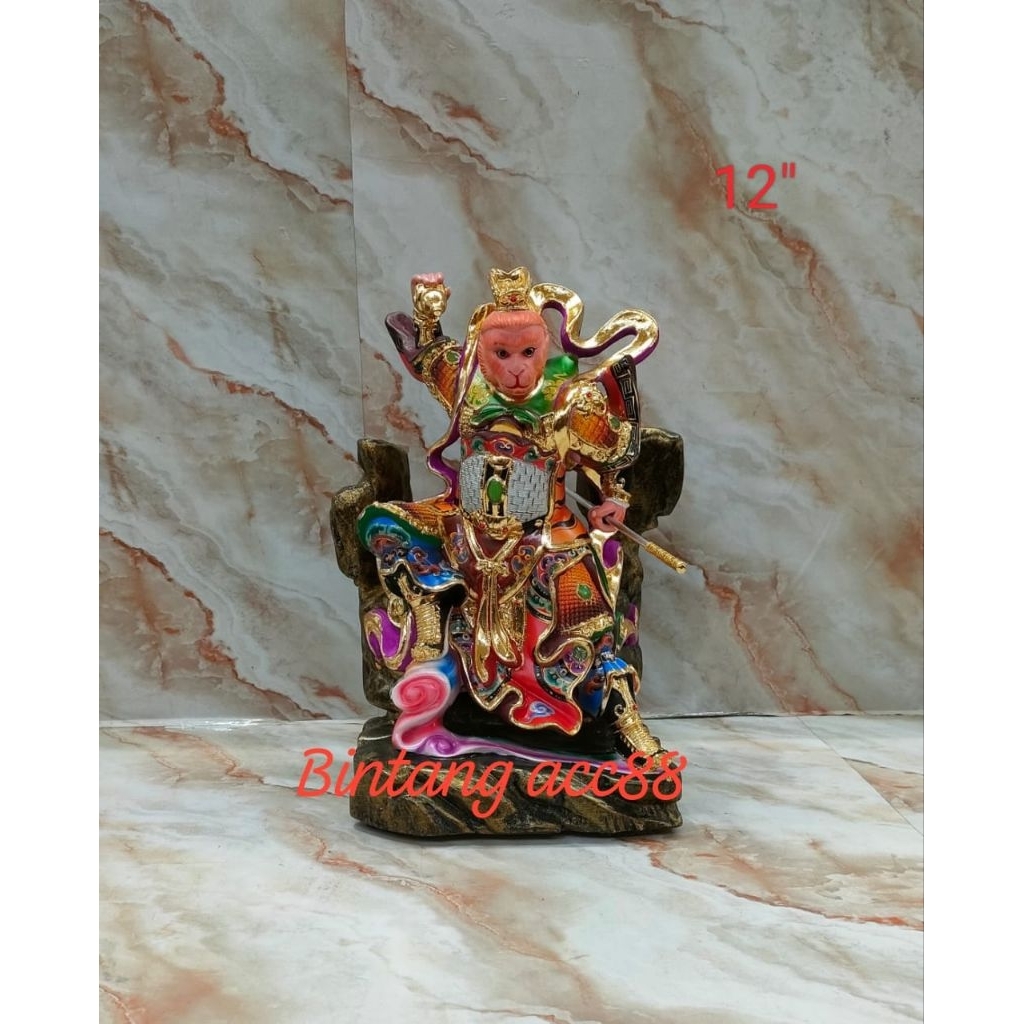 patung dewa kera sakti / sun go kong / thai sing - kayu taiwan - 12inch