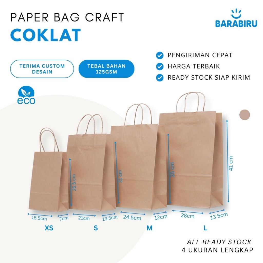 

[ Paper Bag ] Kantong Eco-Friendly Coklat 125 Gsm Bahan Kraft Sovenir Kado Wedding Tas Belanja