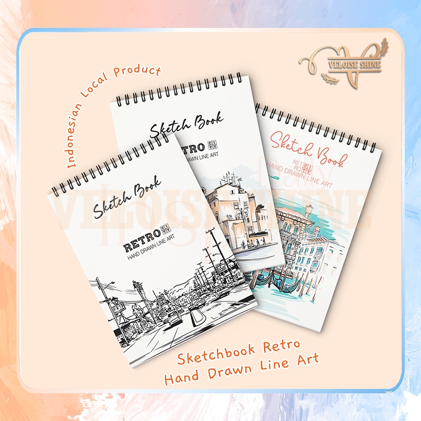 

VLSHINE Sketchbook Design Cover Retro Hand Drawn Line Art Sketchbook Spiral