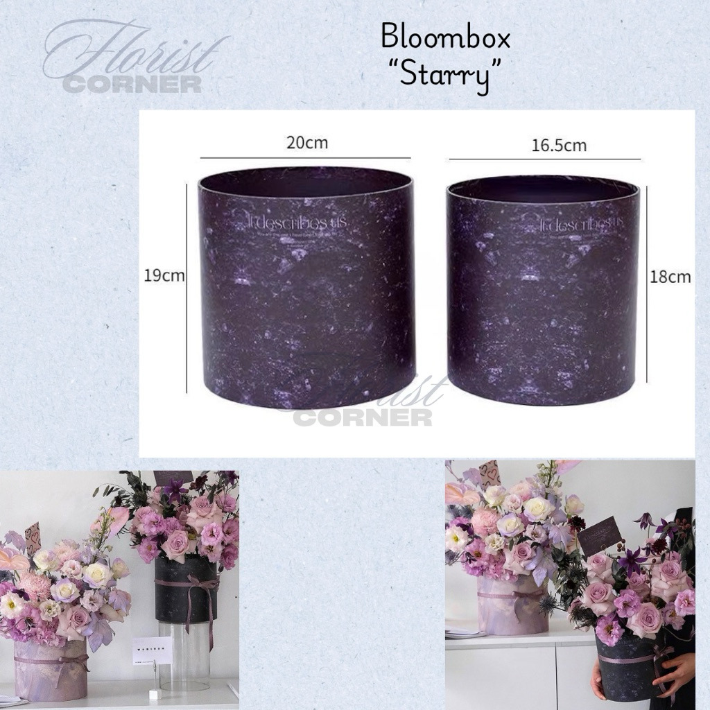 

Bloombox Starry | Kotak Bunga Bulat Motif Galaxy Elegan untuk Florist & Hampers