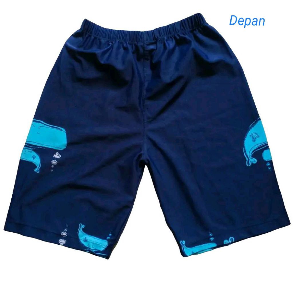 Short Tight Spandex Stretch Celana Strit Lycra Biru Dongker Motif Paus