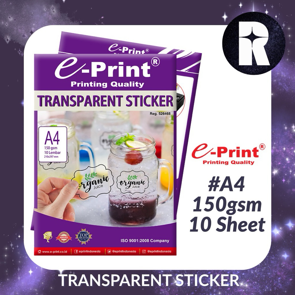 

E-PRINT KERTAS STICKER TRANSPARANT 150 GR A4 10S