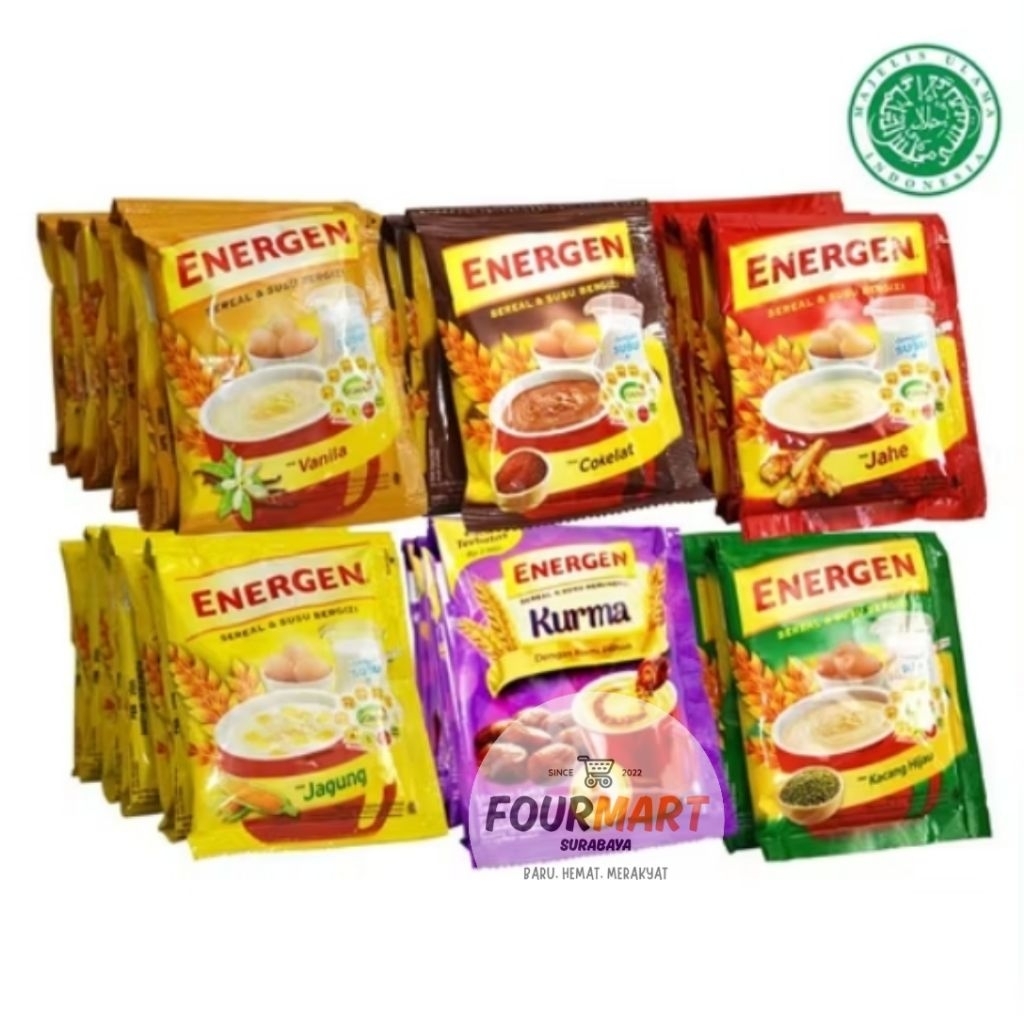 

RENCENG Energen Minuman Sereal Instant 35g All Varian isi 10 Sachet - Coklat, Vanilla, Jahe, Kacang Hijau, Kurma, dan New Varian Energen Vanilla Beng Beng Balls