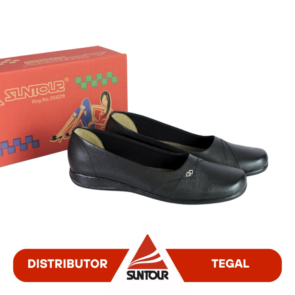 SUNTOUR DISTRIBUTOR - MPT 225 HITAM Sepatu Pantofel Wanita Polos Hitam 100% Original
