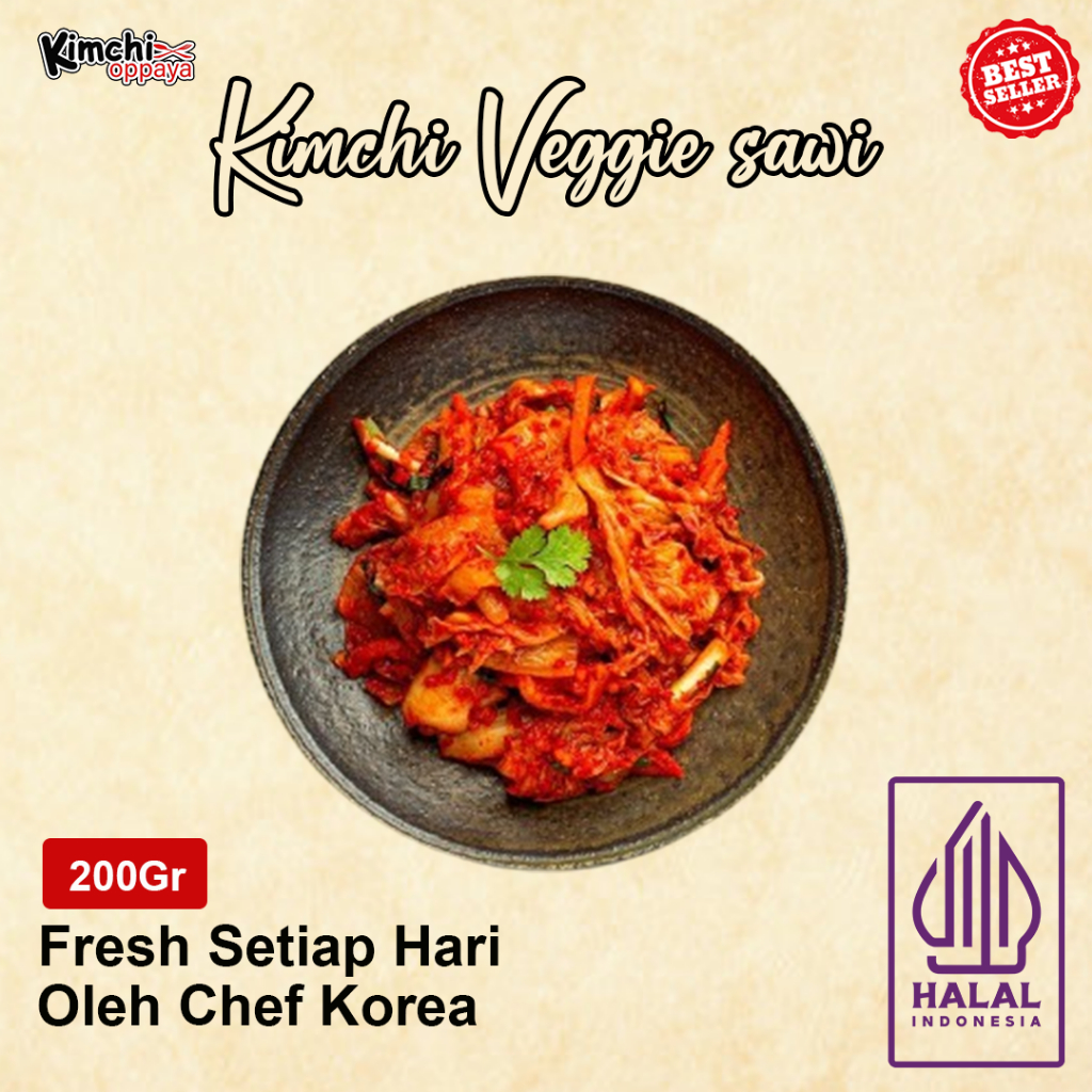 

Kimchi Vegetarian Sawi 200 Gram Halal Korea Tanpa Bawang & Hewan Autentik Korean