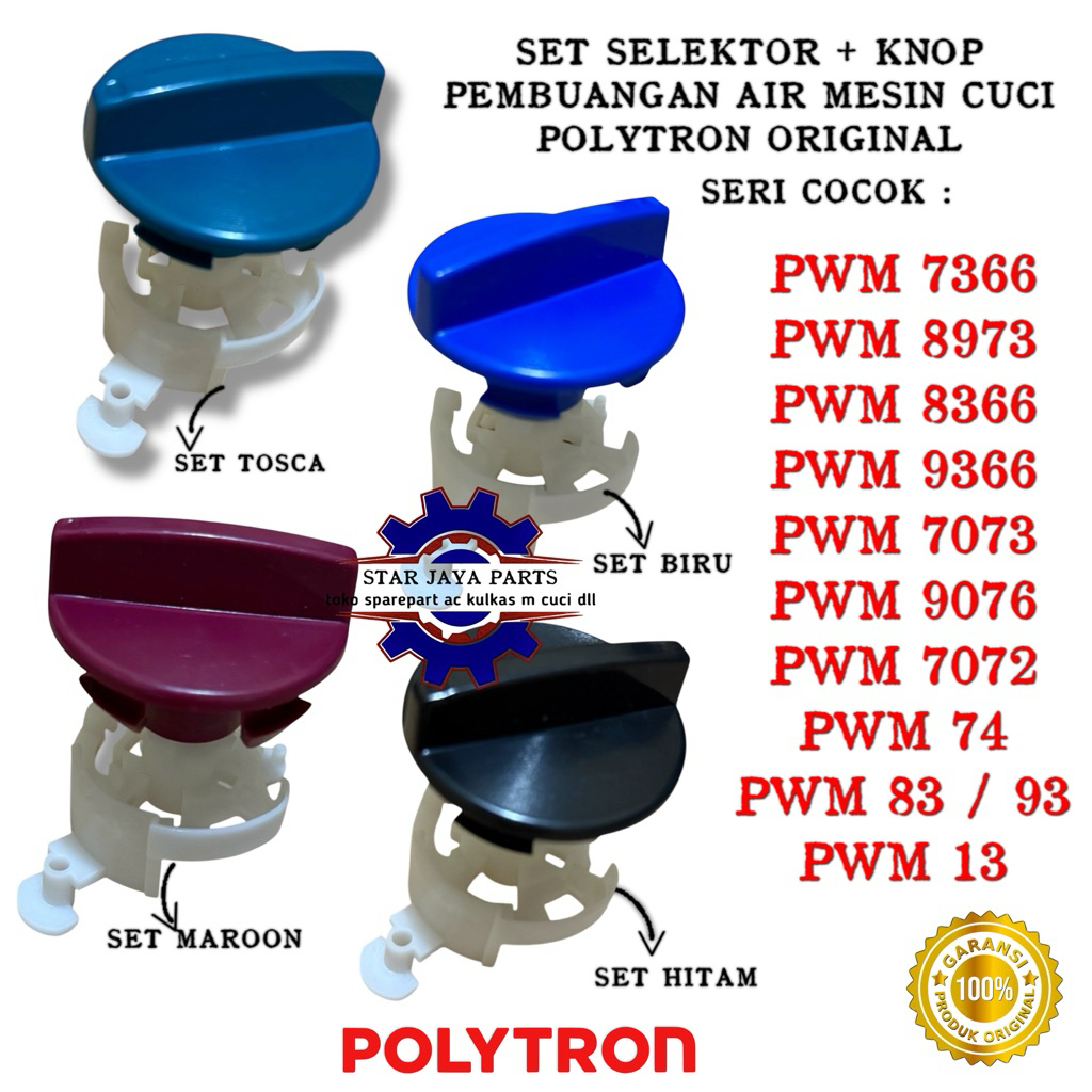 SET SELEKTOR + KNOP PWM 7366, 8973, 8366, 9366, 7073, 9076, 7072, 74, 83 / 93, PWM 13 PEMBUANGAN AIR