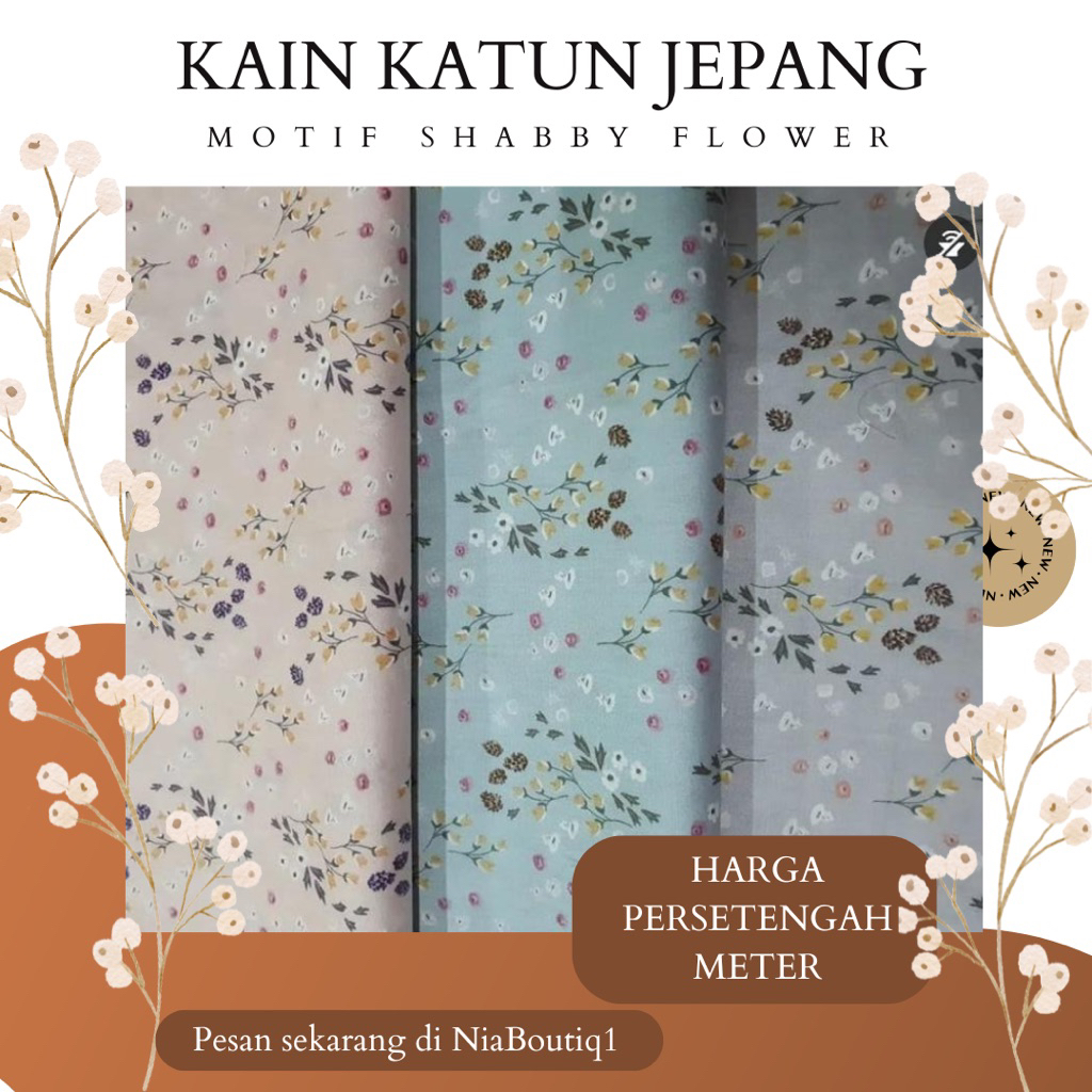 Kain katun jepang meteran murah motif bunga bahan baju wanita