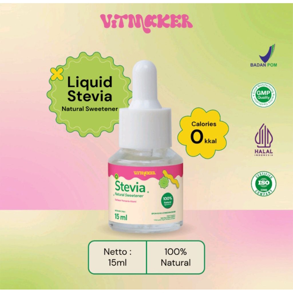 

VITMAKER STEVIA VITMAKER LIQUID STEVIA PEMANIS ALAMI (PENGGANTI GULA DENGAN 0 CALORIE) HALAL DAN BPOM 15ML VITMAKER AREN STEVIA VITMAKER OFFICIAL STORE VITMAKER FIBER COLLAGEN DRINK